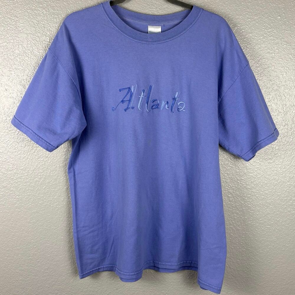 Activewear Size Large Blue Embroidered Short Sleeve Crew Neck Atlanta T-Shirt